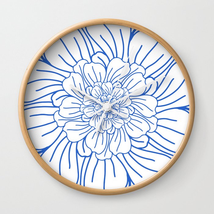 Blue Flower Outline Wall Clock