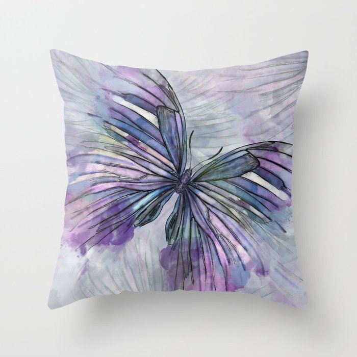 Watercolor ink butterfly Throw Pillow