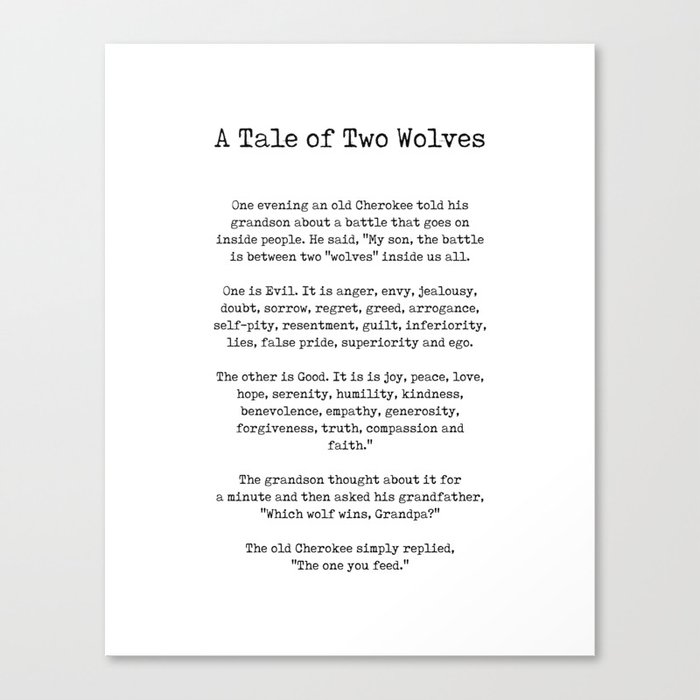 A Tale of Two Wolves - Native American Story on Good and Evil - Typewriter Print 1 Canvas Print