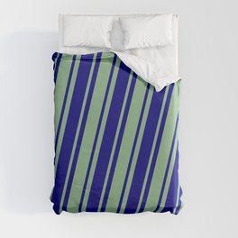 [ Thumbnail: Dark Sea Green & Blue Colored Striped/Lined Pattern Duvet Cover ]
