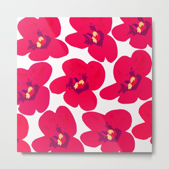 Red Retro Flowers Metal Print