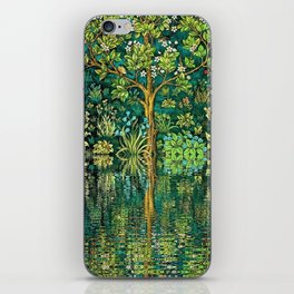 Tree of Life reflecting water of garden lily pond emerald twilight rainforest river nature landscape painting iPhone Skin