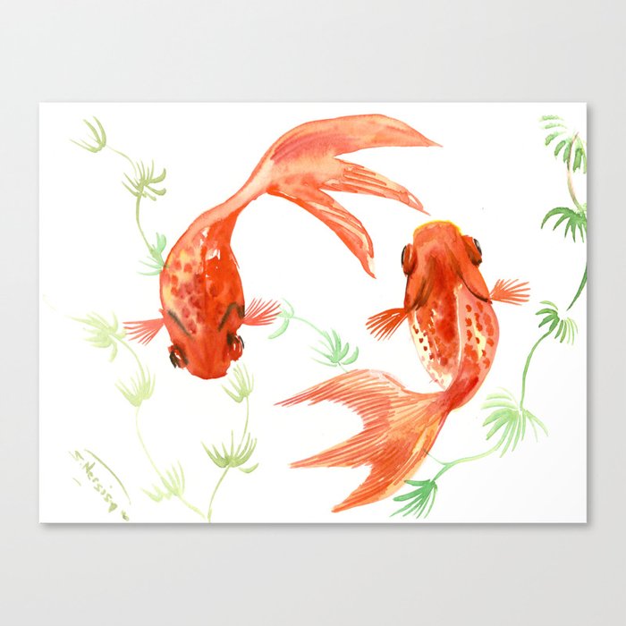 Koi Fish Feng Shui Goldfish Art Two Fish Canvas Print By