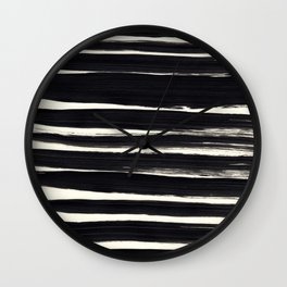 Black Paint Lines on Ivory Wall Clock | Ivorywhite, Buff, Line, Pattern, Ivory, Black, Brush, Black And White, Acrylic, Pop Art 