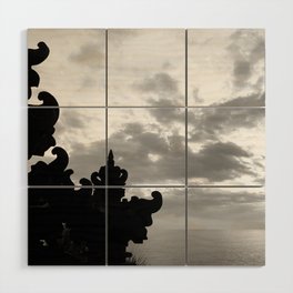 Balinese Temple In Black And White Sky Wood Wall Art