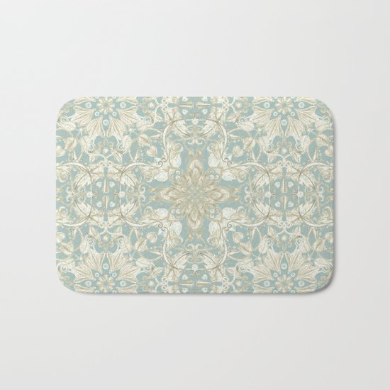 Soft Sage & Cream hand drawn floral pattern Bath Mat