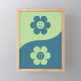 Yin yang retro floral smiley # mint sage Framed Mini Art Print
