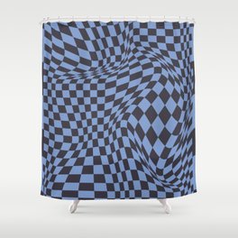 Chequerboard Pattern - Black Blue Shower Curtain