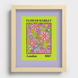Flower Market London 1967 Colorful Retro Floral 60s Plastic Art Print on Lime Recessed Framed Print