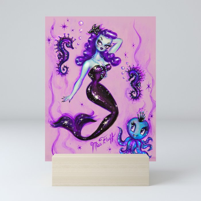 Purple Mermaid with Octopus and Sea Horses Mini Art Print