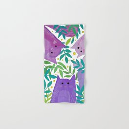Cats and branches - purple and green Hand & Bath Towel