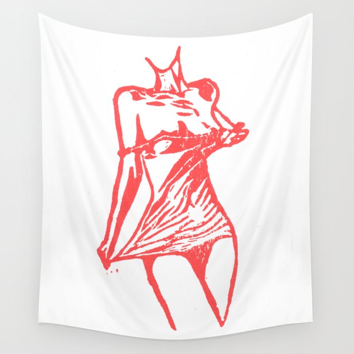 Confident Woman Linocut Wall Tapestry