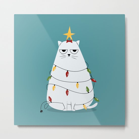 Grumpy Christmas Cat Metal Print