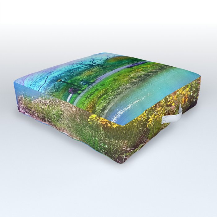 Colorful Scenic Nature of Springtime Outdoor Floor Cushion