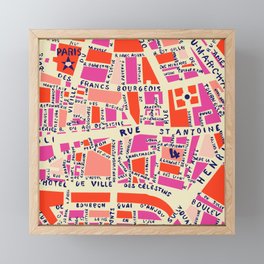 paris map pink Framed Mini Art Print