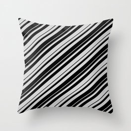 [ Thumbnail: Black & Light Grey Colored Pattern of Stripes Throw Pillow ]