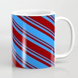 [ Thumbnail: Blue and Maroon Colored Pattern of Stripes Coffee Mug ]