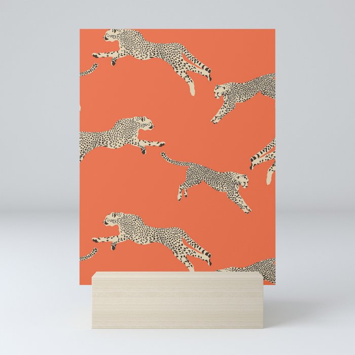 Leaping Cheetahs Tangerine Mini Art Print