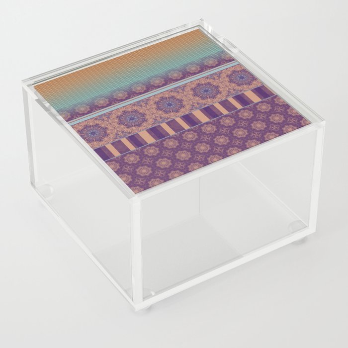 Purple Teal Orange Boho Mandala Tile Ombre Mixed Pattern Acrylic Box