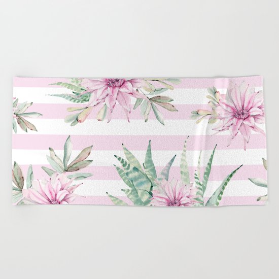 Simply Striped Cactus Desert Rose Pink Beach Towel