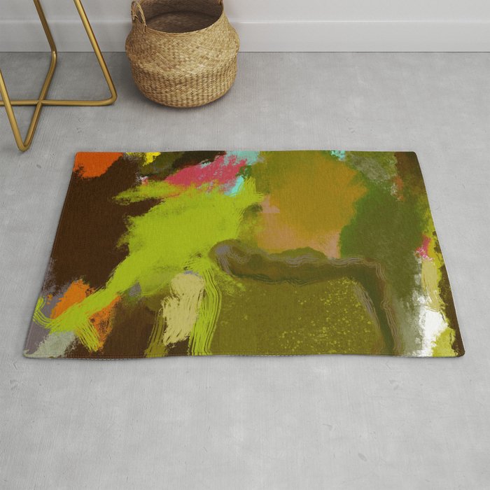 Muted Abstract Modern Clouds Green Rug
