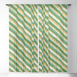 [ Thumbnail: Goldenrod, Beige, Sea Green & Dark Green Colored Stripes/Lines Pattern Sheer Curtain ]
