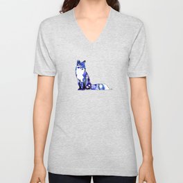 Blue Galaxy Fox V Neck T Shirt