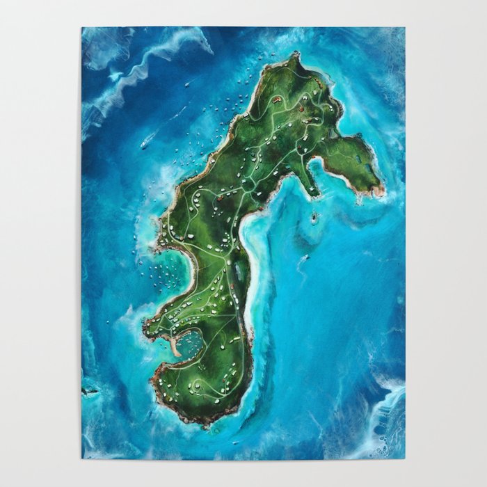 Water Island Map Poster by Art on an Island Society6