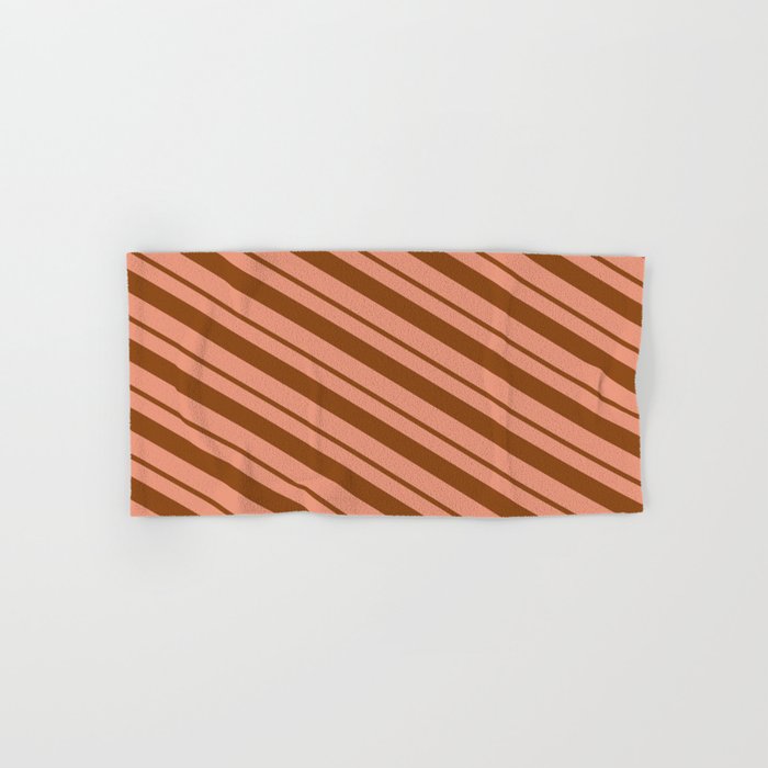 Dark Salmon & Brown Colored Lined Pattern Hand & Bath Towel
