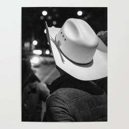 New York City cowboy night out in Black and white Poster