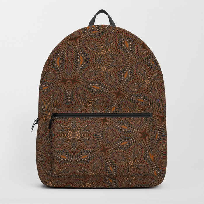 Earth Tone Brown Floral Symmetrical Geometric Art Backpack