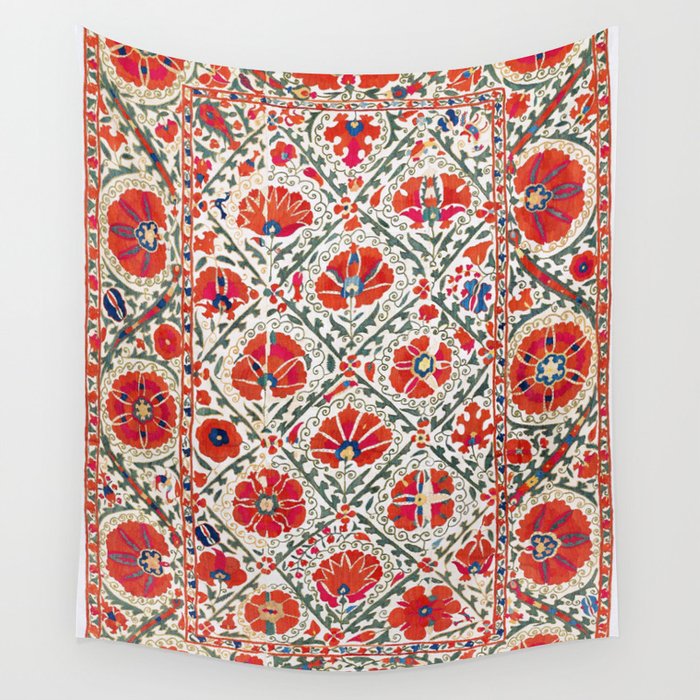 Large Medallion Suzani Bokhara Uzbekistan Floral Embroidery Print Wall Tapestry