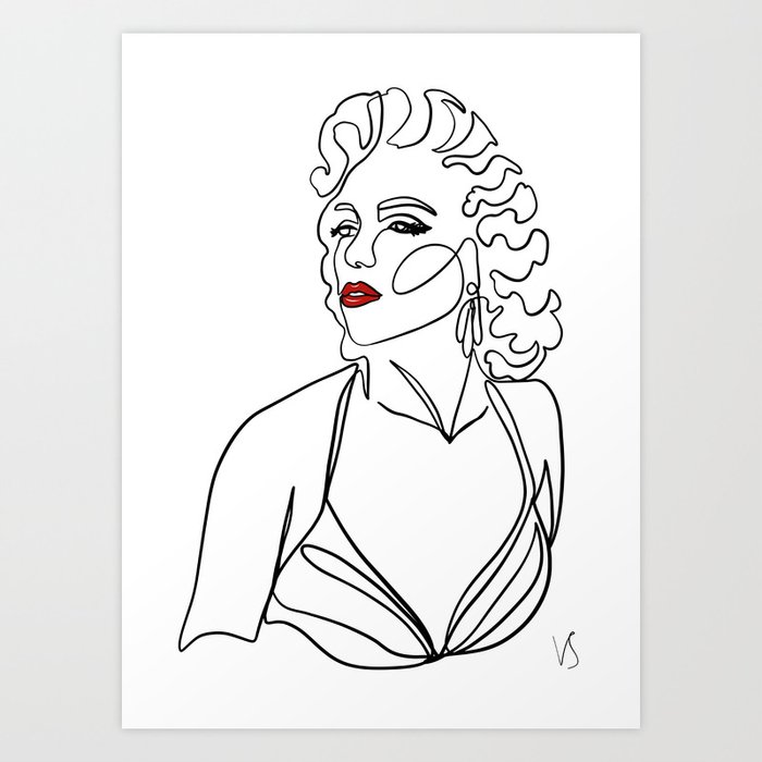 Vintage movie star - one continuous line ink abstract drawing. Art Print