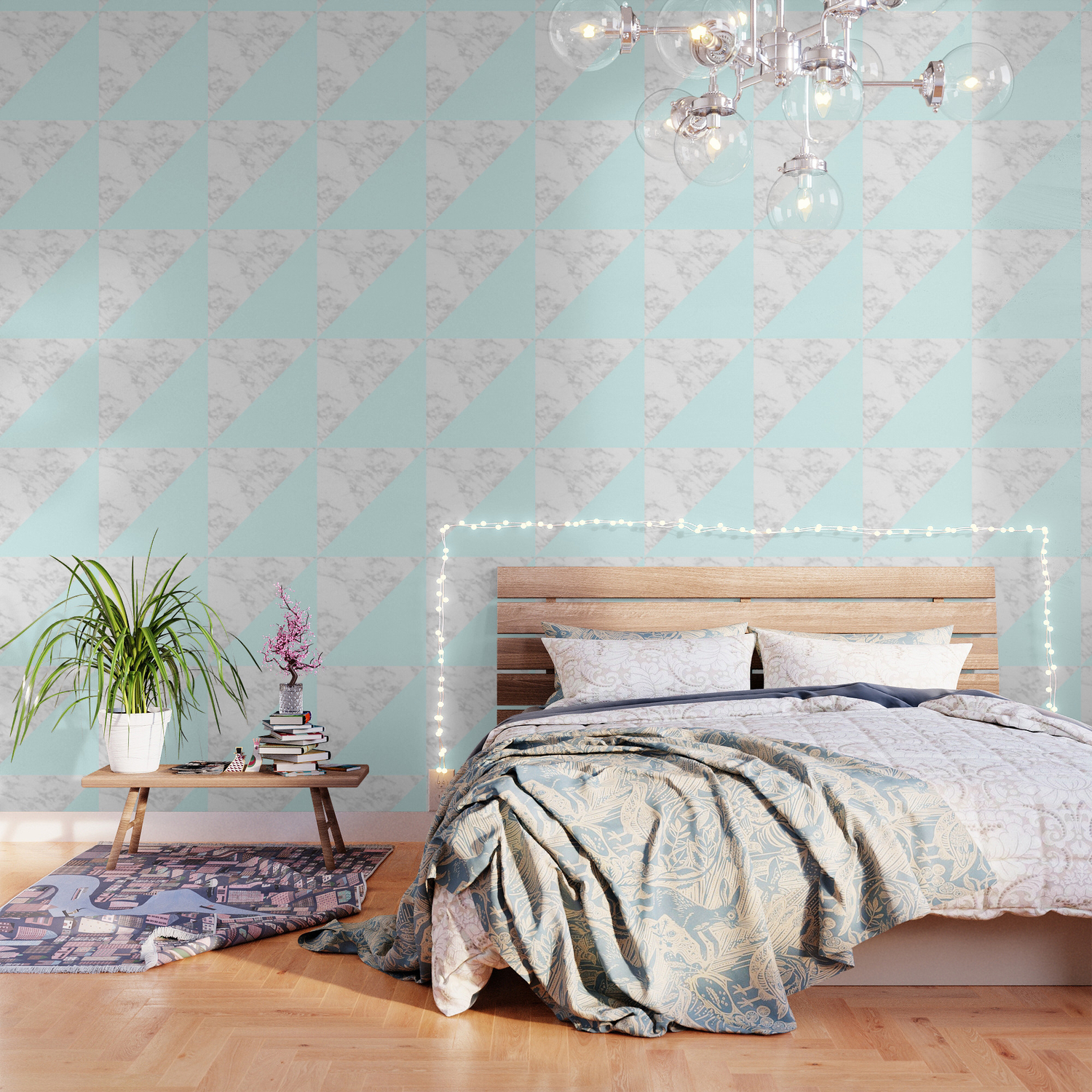 White Marble With Pastel Blue And Grey Wallpaper