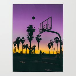 Los Angeles Purple and Gold Sunset Venice Beach Basketball Court Poster