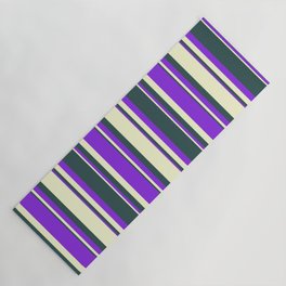 [ Thumbnail: Dark Slate Gray, Light Yellow, and Purple Colored Lines/Stripes Pattern Yoga Mat ]