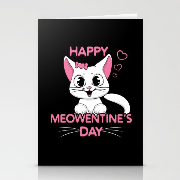 Pet Cat Animal Hearts Meow Valentines Day Stationery Cards