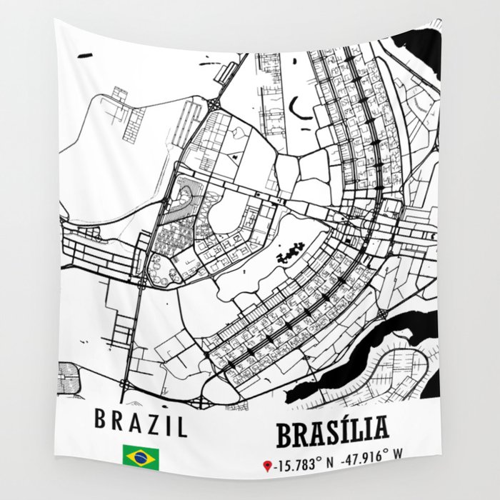 Brasilia, BRAZIL Road Map Art - Earth Tones Wall Tapestry