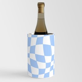 Warped Checkered Pattern (sky blue/white) Wine Chiller