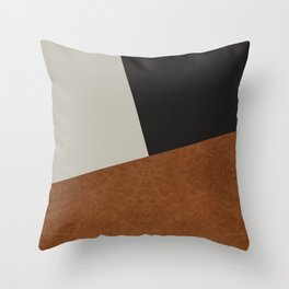 Scandinavian Modern Zen Camel Leather Print Throw Pillow