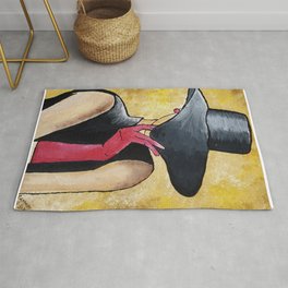 Lady in black hat and red gloves Rug