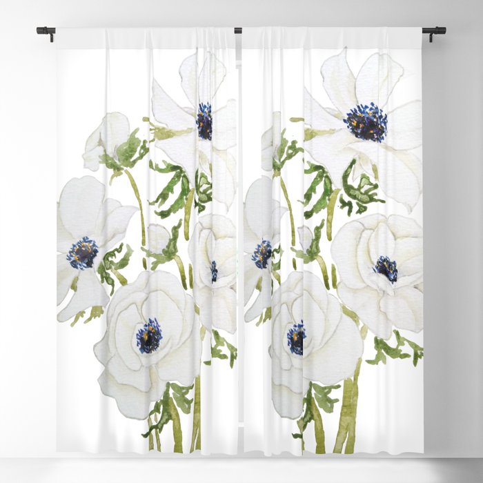 white anemone flower  watercolor painting Blackout Curtain