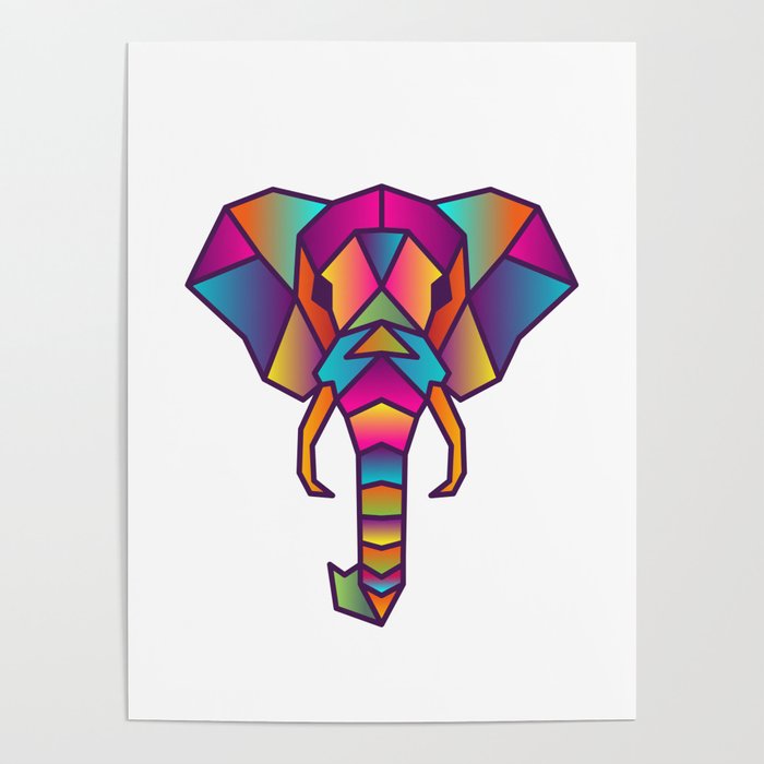 Elephant | Geometric Colorful Low Poly Animal Set Poster