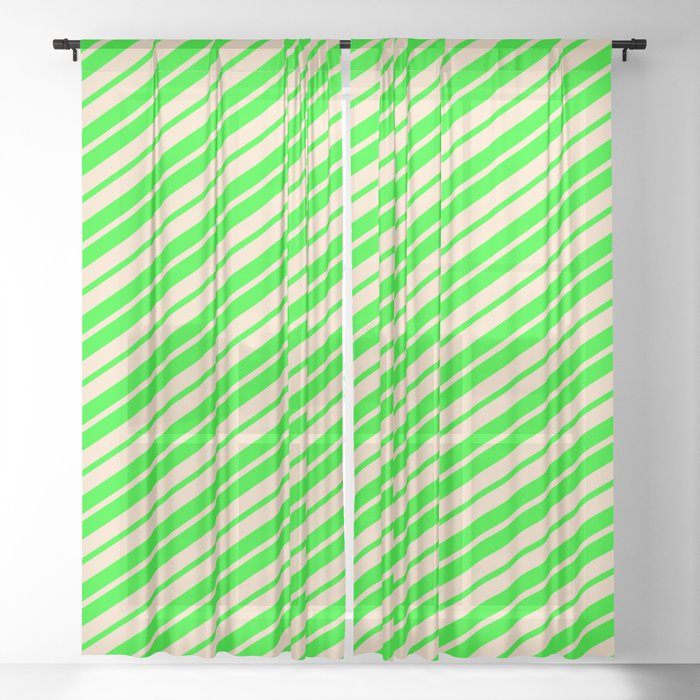 Lime and Bisque Colored Pattern of Stripes Sheer Curtain