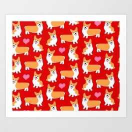 Pembroke Welsh Corgi Cute Red Pattern Art Print