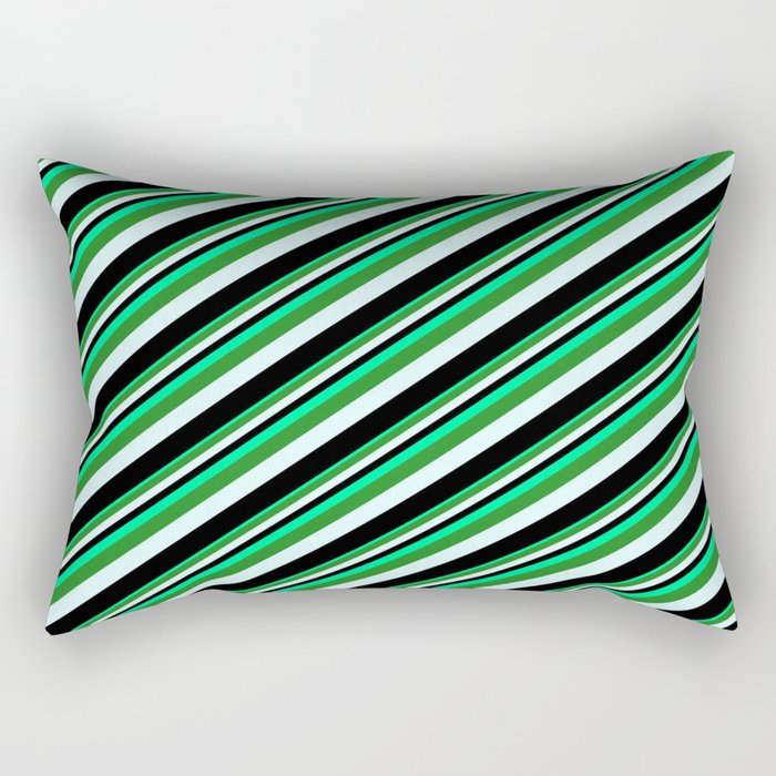 Green, Forest Green, Light Cyan & Black Colored Lines/Stripes Pattern Rectangular Pillow