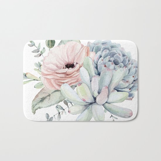 Pastel Succulents by Nature Magick Bath Mat