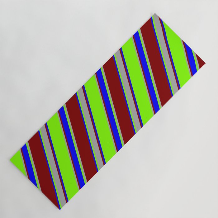 Chartreuse, Dark Gray, Maroon & Blue Colored Lines/Stripes Pattern Yoga Mat