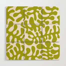Lime Matisse cut outs seaweed pattern on white background Wood Wall Art