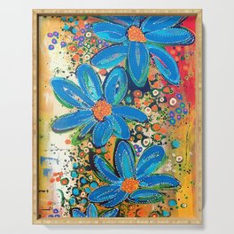 Flower Power Vibrant Blue Daisies Serving Tray